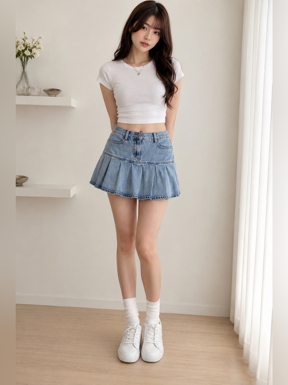 PUNYUS Denim Pleated Skort Y2K Japanese Streetwear Elastic Waist Mini